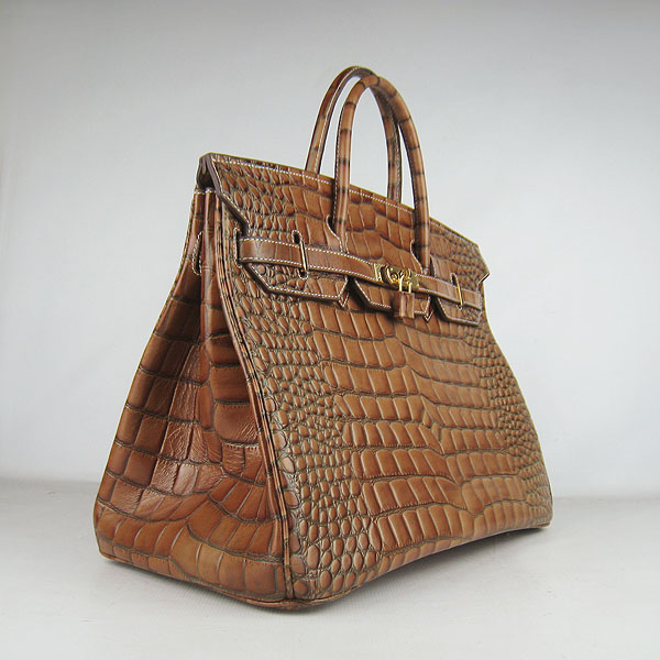 Replica Hermes Birkin 40CM Crocodile Veins Leather Bag Light Coffee 6099 Online